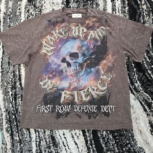 First Row Brown and Black graphic tee with crystallized accents